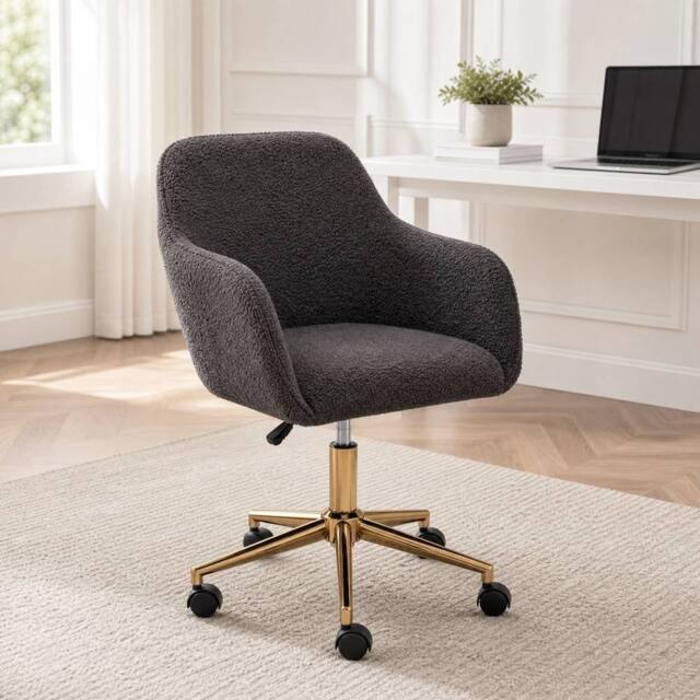 STILVORA Velvet Swivel Chair with Adjustable Height & Gold Base in Dark Grey - image 1