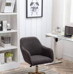 STILVORA Velvet Swivel Chair with Adjustable Height & Gold Base in Dark Grey - thumbnail 3