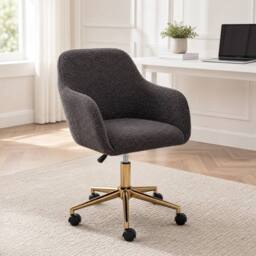 STILVORA Velvet Swivel Chair with Adjustable Height & Gold Base in Dark Grey - thumbnail 1