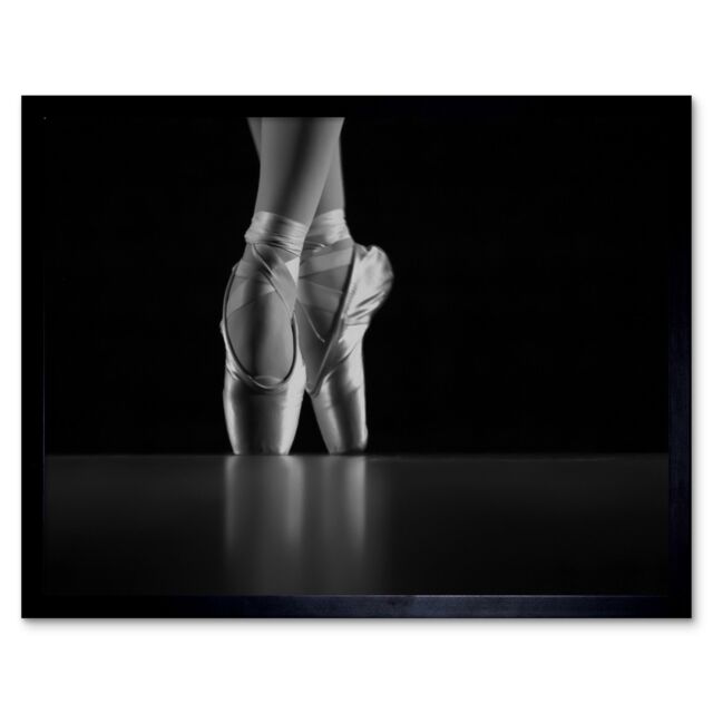 "Artery8 Wall Art Print En Pointe Ballerina Dancer Ballet Shoes Dancing Black & White Photograph Art Framed - Size: W12"" x H16""" - image 1