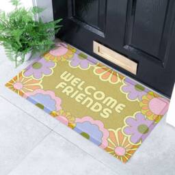 Artsy Mats Elizabeth Olwen Welcome Friends Indoor/Outdoor Doormat (70x40cm) in Yellow - Size: 40 cm x 70 cm - thumbnail 1