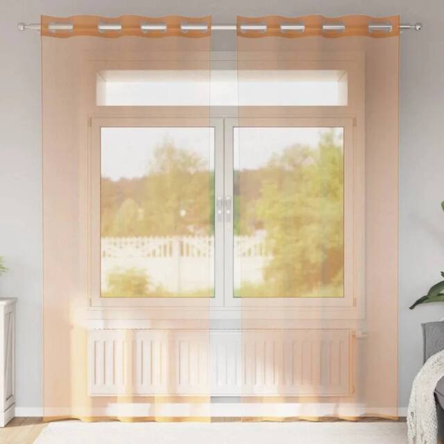 EONLION Voile Curtains Grommets 2pcs in Terracotta - Size: 100 cm - image 1