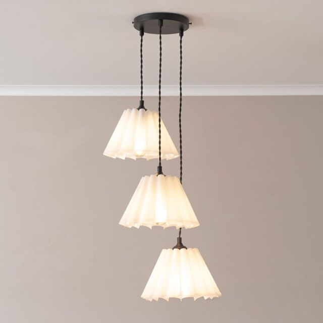 ValueLights Lauren White Pleated Shade 3 Drop Cluster Black Ceiling Pendant Light - image 1