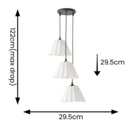 ValueLights Lauren White Pleated Shade 3 Drop Cluster Black Ceiling Pendant Light - thumbnail 7