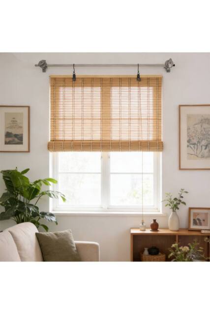 Living and Home 150cm H Natural Roll-Up Bamboo Blinds for Windows in Brown - Size: 90 cm width x 150 cm drop - image 1