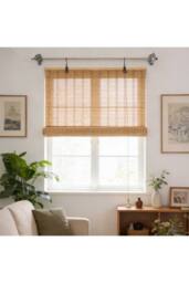 Living and Home 150cm H Natural Roll-Up Bamboo Blinds for Windows in Brown - Size: 90 cm width x 150 cm drop