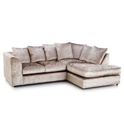 Furnishings For Less UK Crystal Crushed Velvet 3 to 4 Seater L Shaped Corner Sofa Right Hand Facing in Beige