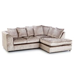 Furnishings For Less UK Crystal Crushed Velvet 3 to 4 Seater L Shaped Corner Sofa Right Hand Facing in Beige - thumbnail 2