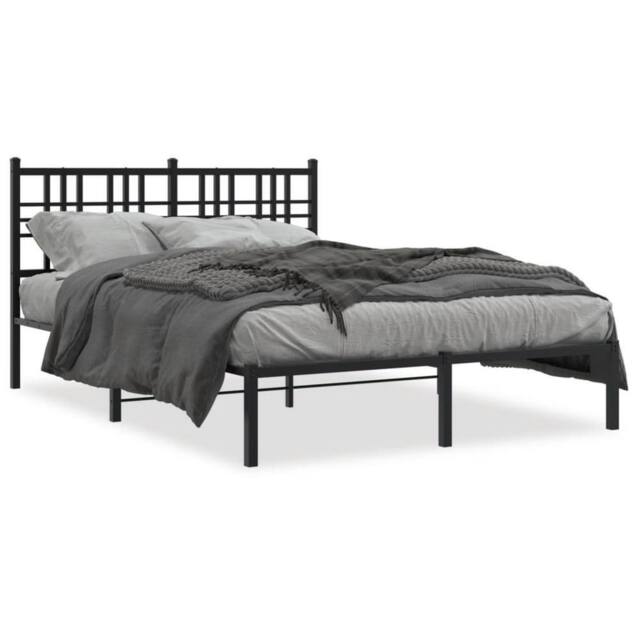 Berkfield Home Metal Bed Frame without Mattress with Headboard Black 120x190cm - Size: 120x190 cm - image 1