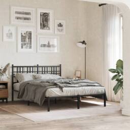 Berkfield Home Metal Bed Frame without Mattress with Headboard Black 120x190cm - Size: 120x190 cm - thumbnail 2