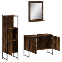 Berkfield Home 3 Piece Bathroom Cabinet Set Smoked Oak Engineered Wood in Brown - thumbnail 5