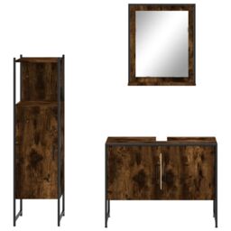 Berkfield Home 3 Piece Bathroom Cabinet Set Smoked Oak Engineered Wood in Brown - thumbnail 6