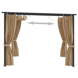 Berkfield Home Gazebo with Curtains 3x3 m Taupe Steel in Beige - thumbnail 3