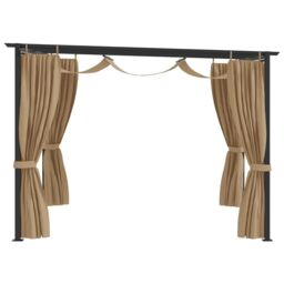 Berkfield Home Gazebo with Curtains 3x3 m Taupe Steel in Beige - thumbnail 2