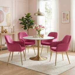 Alivio Set of 2 Upholstered Velvet Dining Arm Chairs with Removable Cushion in Pink - thumbnail 3