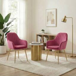 Alivio Set of 2 Upholstered Velvet Dining Arm Chairs with Removable Cushion in Pink - thumbnail 8