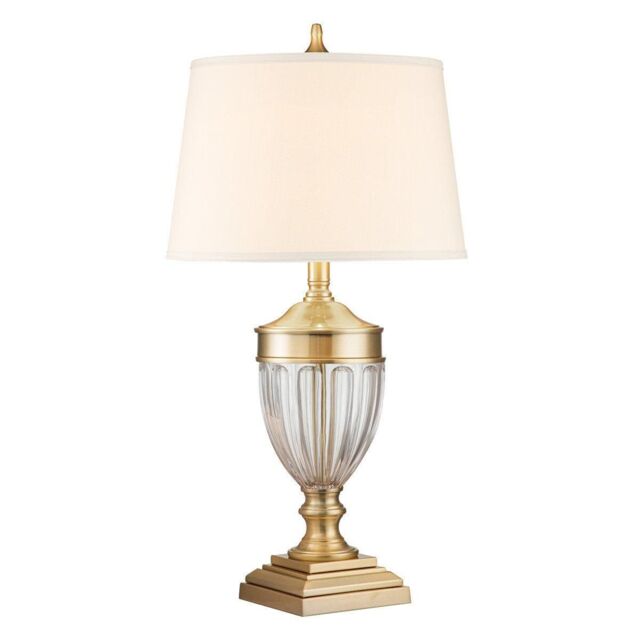 Netlighting Quoizel Dennison Table Lamp with Round Tapered Shade Brushed Brass in Yellow - image 1