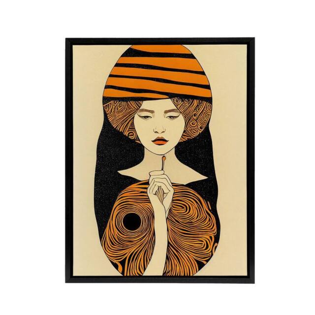 "Artery8 Woman Portrait Mid Century Modern Framed Canvas Wall Art Print in Orange - Size: W12"" x H16""" - image 1
