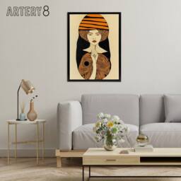 "Artery8 Woman Portrait Mid Century Modern Framed Canvas Wall Art Print in Orange - Size: W12"" x H16""" - thumbnail 3