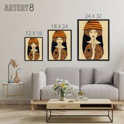 "Artery8 Woman Portrait Mid Century Modern Framed Canvas Wall Art Print in Orange - Size: W12"" x H16""" - thumbnail 4