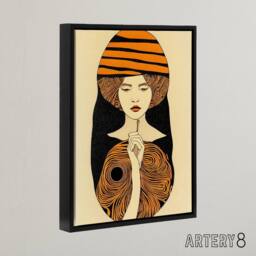 "Artery8 Woman Portrait Mid Century Modern Framed Canvas Wall Art Print in Orange - Size: W12"" x H16""" - thumbnail 2