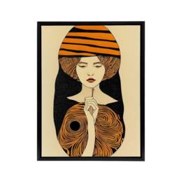 "Artery8 Woman Portrait Mid Century Modern Framed Canvas Wall Art Print in Orange - Size: W12"" x H16""" - thumbnail 1