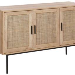 Wyld and Coco 3-Door Sideboard with Natural Rattan Front 76 x 120 cm Brown - thumbnail 2