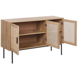 Wyld and Coco 3-Door Sideboard with Natural Rattan Front 76 x 120 cm Brown - thumbnail 4