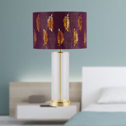 First Choice Lighting Aura - Satin Brass Table Lamp with Burgundy Fern Cut Out Shade in Gold - thumbnail 2