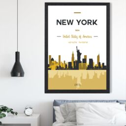 ARTZE New York Yellow & Black City Skyline Framed Print SIZE: A4 with Black Frame - thumbnail 2