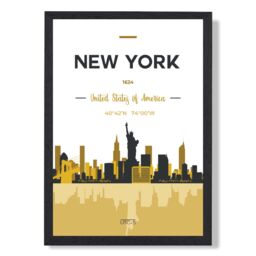 ARTZE New York Yellow & Black City Skyline Framed Print SIZE: A4 with Black Frame - thumbnail 1