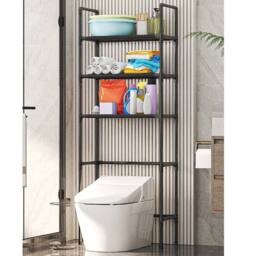 VOGREX Black Over The Toilet Storage Rack Cabinet Organizer Shelf - thumbnail 1