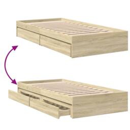 Berkfield Home Bed Frame w/Drawers Frame Sonoma Oak 75x190 cm Small Single in Light Oak - thumbnail 7