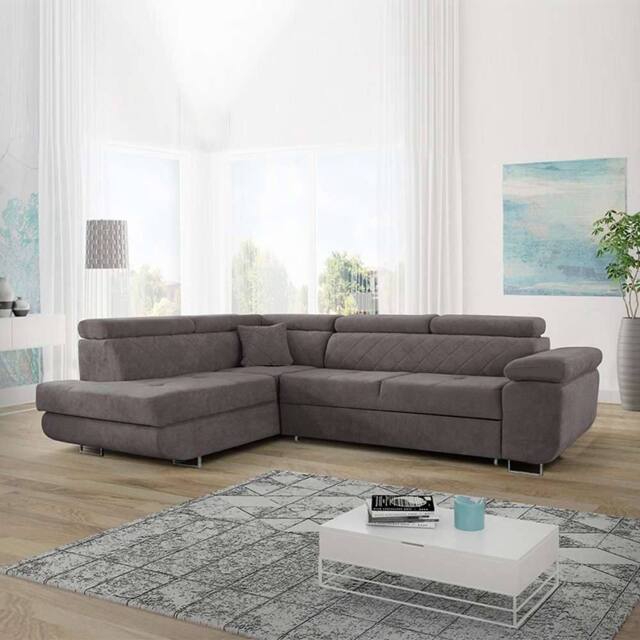 Sliding Wardrobes 4U Modern Plush Velvet Corner Sofa Convertible to Bed - Left Corner in Grey - image 1