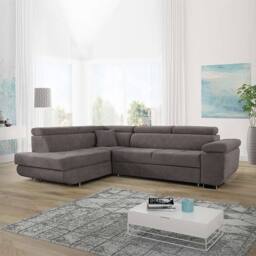 Sliding Wardrobes 4U Modern Plush Velvet Corner Sofa Convertible to Bed - Left Corner in Grey - thumbnail 1