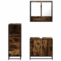Berkfield Home 3 Piece Bathroom Furniture Set Smoked Oak Engineered Wood in Brown - thumbnail 5