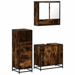 Berkfield Home 3 Piece Bathroom Furniture Set Smoked Oak Engineered Wood in Brown - thumbnail 1