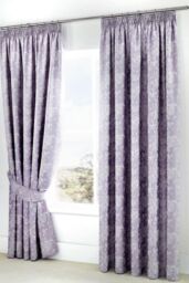 Dreams & Drapes 'Jasmine' Floral Jacquard Weave Pair of Lined Pencil Curtains with Tie-backs in Lavender - Size: 168 cm width x 229 cm drop - thumbnail 1