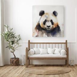 "Warren Reed - Designer Panda Watercolour Canvas in Brown - Size: W30"" x H30""" - thumbnail 3