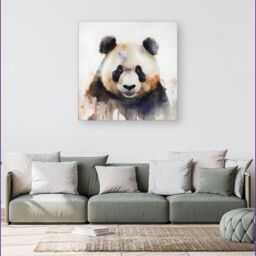 "Warren Reed - Designer Panda Watercolour Canvas in Brown - Size: W30"" x H30""" - thumbnail 4