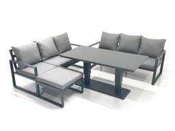 Fimous 7 Seater Aluminium Outdoor Garden Furniture Set with Adjustable Rising Lifting Dining Table 3 Seater Sofa Big Footstool Dark Grey - thumbnail 1
