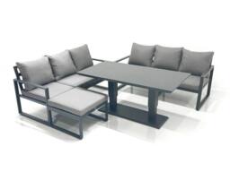 Fimous 7 Seater Aluminium Outdoor Garden Furniture Set with Adjustable Rising Lifting Dining Table 3 Seater Sofa Big Footstool Dark Grey - thumbnail 2