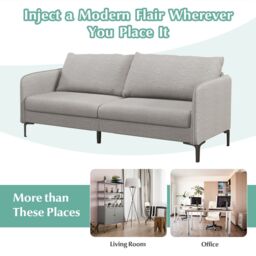Costway Modern Loveseat Sofa Couch Upholstered Sofa Couch with Armrest Sturdy Metal Legs in Grey - thumbnail 6