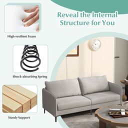 Costway Modern Loveseat Sofa Couch Upholstered Sofa Couch with Armrest Sturdy Metal Legs in Grey - thumbnail 5
