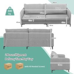 Costway Modern Loveseat Sofa Couch Upholstered Sofa Couch with Armrest Sturdy Metal Legs in Grey - thumbnail 2