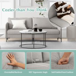 Costway Modern Loveseat Sofa Couch Upholstered Sofa Couch with Armrest Sturdy Metal Legs in Grey - thumbnail 4