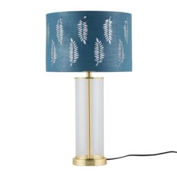 First Choice Lighting Aura - Satin Brass Table Lamp with Teal Fern Cut Out Silver Shade in Gold