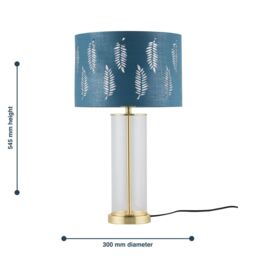 First Choice Lighting Aura - Satin Brass Table Lamp with Teal Fern Cut Out Silver Shade in Gold - thumbnail 8