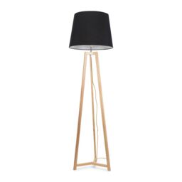 ValueLights Lottie Natural Wood Tripod Floor Lamp with Fabric Tapered Shade & LED Bulb in Black - thumbnail 2