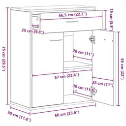 Berkfield Home Sideboard Grey Sonoma 60x30x75 cm Engineered Wood - Size: 60 x 30 x 75 cm - thumbnail 9